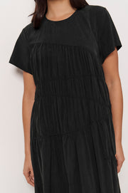 Evren Cap Sleeve Midi Dress (Black)
