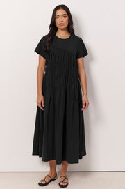 Evren Cap Sleeve Midi Dress (Black)