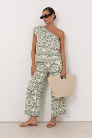 Pippa One Shoulder Embroidered Top (Print)
