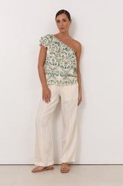 Pippa One Shoulder Embroidered Top (Print)