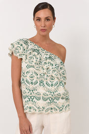 Pippa One Shoulder Embroidered Top (Print)