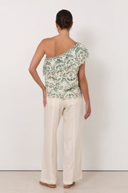 Pippa One Shoulder Embroidered Top (Print)