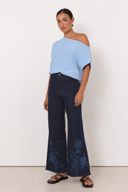 Brody Wide Leg Lazer Print Jean (Dark Denim)