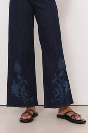 Brody Wide Leg Lazer Print Jean (Dark Denim)