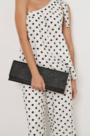 Long Woven Fold Over Clutch (Black)