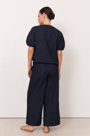 Fable Light Weight Denim Culotte Pant (Dark Denim)