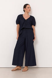 Fable Light Weight Denim Culotte Pant (Dark Denim)