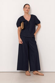 Fable Light Weight Denim Culotte Pant (Dark Denim)
