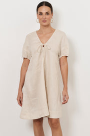 Maura Tie Detail Short Dress (Stone)