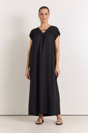 Britta Pleated Maxi Dress (Black)