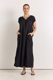 Britta Pleated Maxi Dress (Black)