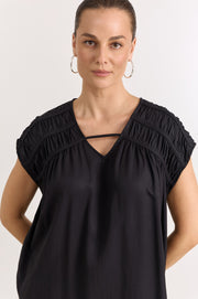 Britta Pleated Maxi Dress (Black)