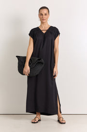 Britta Pleated Maxi Dress (Black)