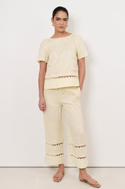 Edith Ric Rac Trim Crop Pant (Lemon)