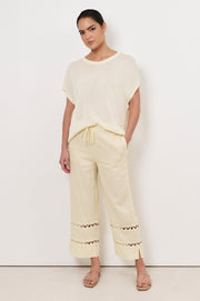Edith Ric Rac Trim Crop Pant (Lemon)