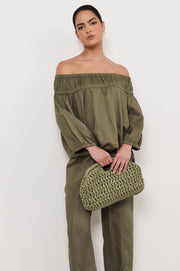 Open Handle Paper Weave Clutch (Khaki)