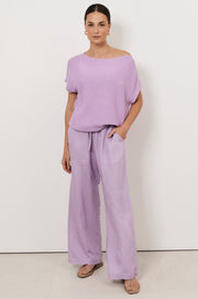 Terrie Angled Neckline Cotton Knit Top (Lilac)