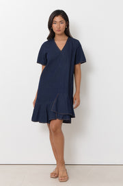 Bianca Asymmetric Lightweight Denim Dress (Denim)
