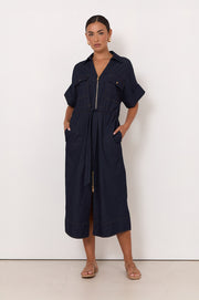 Theodore Lightweight Denim Midi Dress (Denim)