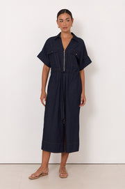 Theodore Lightweight Denim Midi Dress (Denim)