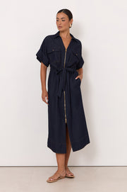 Theodore Lightweight Denim Midi Dress (Denim)