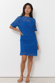 Kaia Crochet Short Dress (Blue)