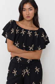 Kalani Embroidered Palm Top (Black)