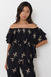 Kalani Embroidered Palm Top (Black)