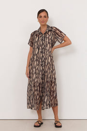 Evelyn Zebra Print Midi Dress (Zebra)