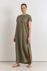 Cleo Linen Maxi Dress (Khaki)
