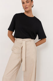 Audrey Pinstripe Tapered Pant (Stone)