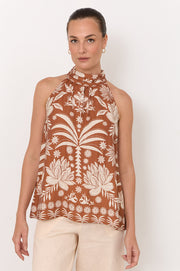 Kendra Hawaii Print High Neck Top (Print)