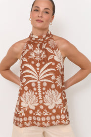 Kendra Hawaii Print High Neck Top (Print)