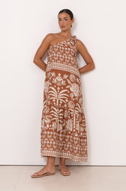 Olina Hawaii Print One Shoulder Maxi Dress (Print)