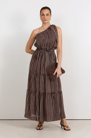 Eve One Shoulder Maxi Dress (Stripe)