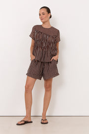 Evren Cap Sleeve Top (Stripe)