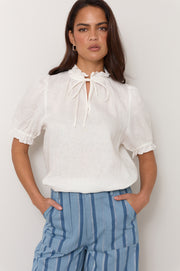 Sandra Short Sleeve Linen Top (White)