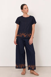 Dillon Lightweight Denim Embroidered Top (Denim)