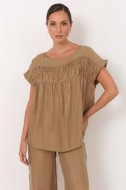 Lira Pleated Cupro Top (Mocha)