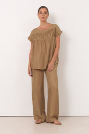 Lira Pleated Cupro Top (Mocha)