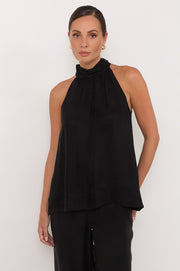 Kendra High Neck Cupro Top (Black)