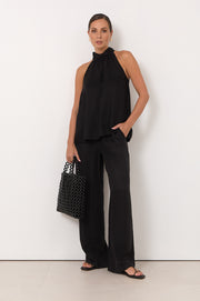 Kendra High Neck Cupro Top (Black)