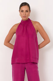 Kendra High Neck Cupro Top (Magenta)
