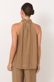 Kendra High Neck Cupro Top (Mocha)