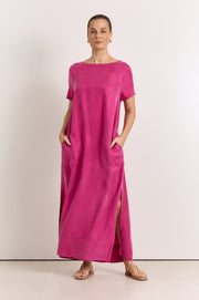 Vallery Cupro Maxi Dress (Magenta)
