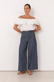 Serena Poplin Frill Top (White)