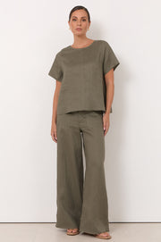 Dillon Linen Top (Khaki)