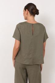 Dillon Linen Top (Khaki)