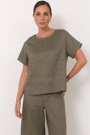 Dillon Linen Top (Khaki)