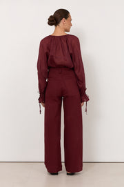 Lucy Patch Pocket Denim Pant (Burgundy)